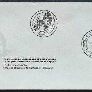 Envelope FDC 204 1980 Prevencao da Cegueira Helen Keller Cego Saude CBC e CPD RJ