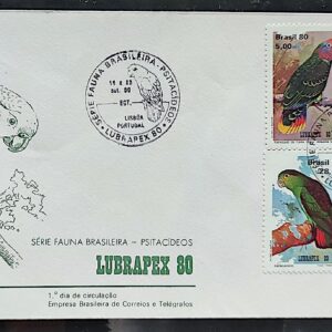 Envelope FDC 208 1980 Pscitacideos Aves Passaros Papagaio Lubrapex CBC Lisboa