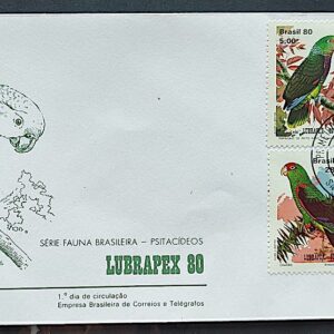 Envelope FDC 208 1980 Pscitacideos Aves Passaros Papagaio Lubrapex CPD SC