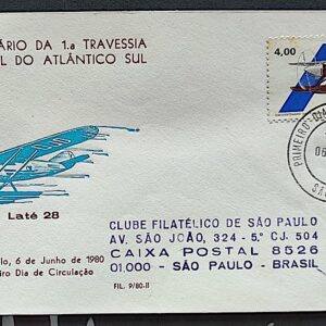 Envelope PVT 009 FIL 1980 Cinquentenario Travessia Aerea Postal do Atlantico Sul Aviao CPD SP