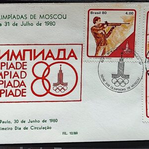 Envelope PVT 012 FIL 1980 Olimpiadas de Moscou Bicicleta Tiro Canoagem CBC e CPD SP