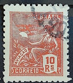 Selo Regular Cod RHM 318 Vovo Aviacao Aviao 10 Reis Filigrana O 1939 Circulado 2