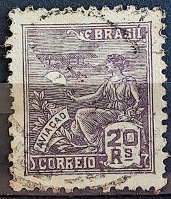 Selo Regular Cod RHM 319 Vovo Aviacao Aviao 20 Reis Filigrana O 1939 Circulado 10