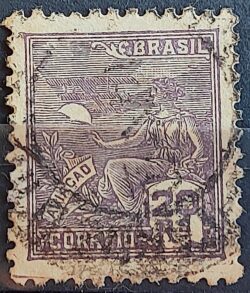 Selo Regular Cod RHM 319 Vovo Aviacao Aviao 20 Reis Filigrana O 1939 Circulado 3