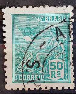 Selo Regular Cod RHM 320 Vovo Aviacao Aviao 50 Reis Filigrana O 1939 Circulado 11