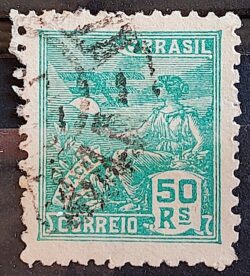 Selo Regular Cod RHM 320 Vovo Aviacao Aviao 50 Reis Filigrana O 1939 Circulado 12