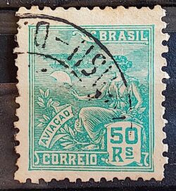 Selo Regular Cod RHM 320 Vovo Aviacao Aviao 50 Reis Filigrana O 1939 Circulado 13
