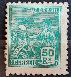 Selo Regular Cod RHM 320 Vovo Aviacao Aviao 50 Reis Filigrana O 1939 Circulado 2