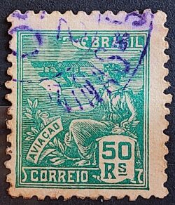 Selo Regular Cod RHM 320 Vovo Aviacao Aviao 50 Reis Filigrana O 1939 Circulado 3