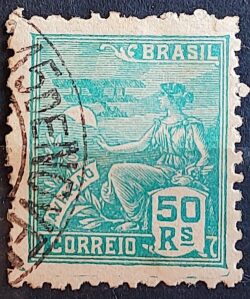 Selo Regular Cod RHM 320 Vovo Aviacao Aviao 50 Reis Filigrana O 1939 Circulado 4