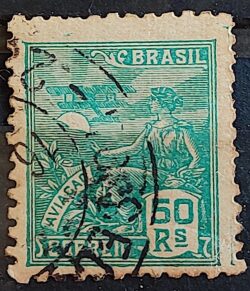 Selo Regular Cod RHM 320 Vovo Aviacao Aviao 50 Reis Filigrana O 1939 Circulado 6