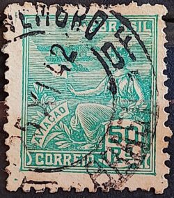 Selo Regular Cod RHM 320 Vovo Aviacao Aviao 50 Reis Filigrana O 1939 Circulado 7