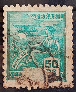 Selo Regular Cod RHM 320 Vovo Aviacao Aviao 50 Reis Filigrana O 1939 Circulado 9