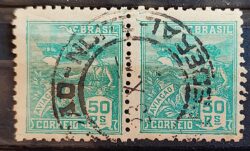 Selo Regular Cod RHM 320 Vovo Aviacao Aviao 50 Reis Filigrana O 1939 Dupla Circulado