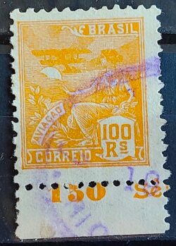 Selo Regular Cod RHM 321 Vovo Aviacao Aviao 100 Reis Filigrana O 1939 Circulado 2