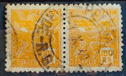 Selo Regular Cod RHM 321 Vovo Aviacao Aviao 100 Reis Filigrana O 1939 Dupla Circulado 1