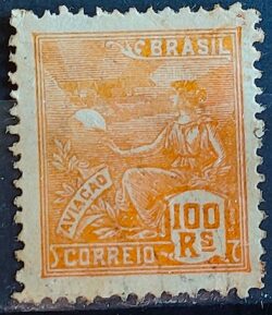 Selo Regular Cod RHM 321A Vovo Aviacao Aviao 100 Reis Filigrana O 1940 Circulado 1