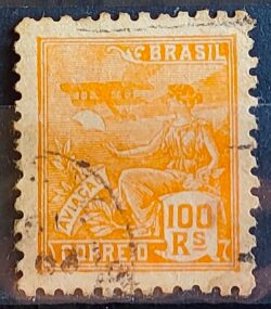 Selo Regular Cod RHM 321A Vovo Aviacao Aviao 100 Reis Filigrana O 1940 Circulado 4