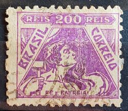 Selo Regular Cod RHM 322 Vovo Fe e Energia Religiao 200 Reis Filigrana O 1939 Circulado 1