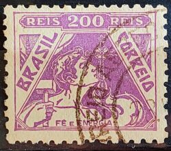 Selo Regular Cod RHM 322 Vovo Fe e Energia Religiao 200 Reis Filigrana O 1939 Circulado 10