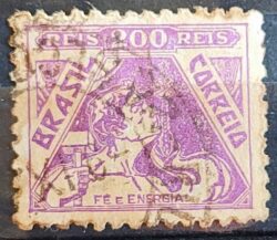 Selo Regular Cod RHM 322 Vovo Fe e Energia Religiao 200 Reis Filigrana O 1939 Circulado 2