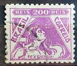Selo Regular Cod RHM 322 Vovo Fe e Energia Religiao 200 Reis Filigrana O 1939 Circulado 5