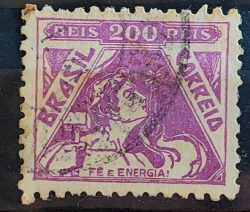 Selo Regular Cod RHM 322 Vovo Fe e Energia Religiao 200 Reis Filigrana O 1939 Circulado 6