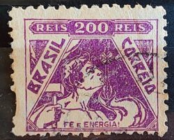 Selo Regular Cod RHM 322 Vovo Fe e Energia Religiao 200 Reis Filigrana O 1939 Circulado 9
