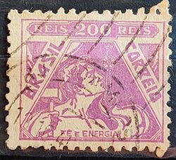 Selo Regular Cod RHM 322A Vovo Fe e Energia Religiao 200 Reis Filigrana O 1940 Circulado 2