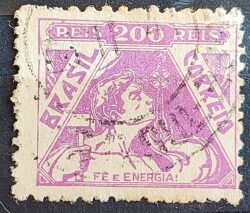 Selo Regular Cod RHM 322A Vovo Fe e Energia Religiao 200 Reis Filigrana O 1940 Circulado 3