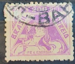 Selo Regular Cod RHM 322A Vovo Fe e Energia Religiao 200 Reis Filigrana O 1940 Circulado 4