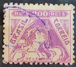 Selo Regular Cod RHM 322A Vovo Fe e Energia Religiao 200 Reis Filigrana O 1940 Circulado 5