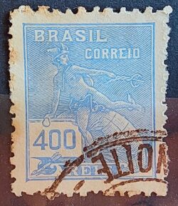 Selo Regular Cod RHM 323 Vovo Mercurio e Globo 400 Reis Filigrana O 1939 Circulado 1