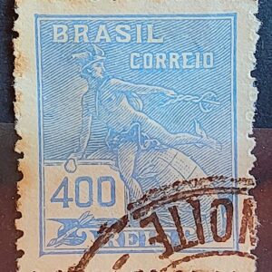 Selo Regular Cod RHM 323 Vovo Mercurio e Globo 400 Reis Filigrana O 1939 Circulado 1