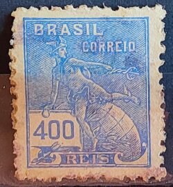 Selo Regular Cod RHM 323 Vovo Mercurio e Globo 400 Reis Filigrana O 1939 Circulado 2