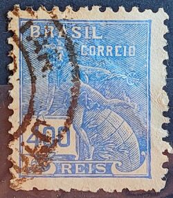 Selo Regular Cod RHM 323 Vovo Mercurio e Globo 400 Reis Filigrana O 1939 Circulado 3