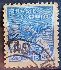 Selo Regular Cod RHM 323 Vovo Mercurio e Globo 400 Reis Filigrana O 1939 Circulado 5