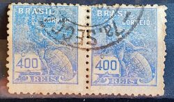 Selo Regular Cod RHM 323 Vovo Mercurio e Globo 400 Reis Filigrana O 1939 Dupla Circulado 1