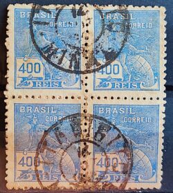 Selo Regular Cod RHM 323 Vovo Mercurio e Globo 400 Reis Filigrana O 1939 Quadra Circulado 1