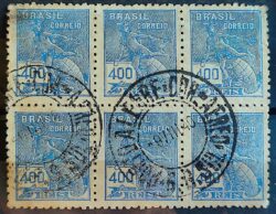 Selo Regular Cod RHM 323 Vovo Mercurio e Globo 400 Reis Filigrana O 1939 Sextilha Circulado 1