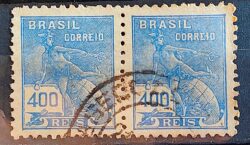 Selo Regular Cod RHM 323A Vovo Mercurio e Globo 400 Reis Filigrana O 1940 Dupla Circulado 2