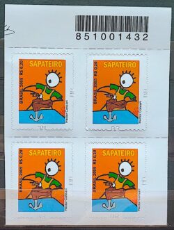 Selo Regular RHM 858 Profissao Sapateiro Trabalho Economia Picote BR 2011 Quadra Codigo de Barras