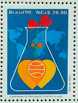 C 1676 Selo Prevencao contra AIDS Coracao Mapa 1990