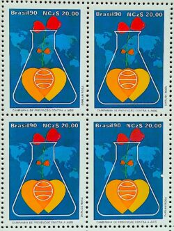 C 1676 Selo Prevencao contra AIDS Coracao Mapa 1990 Quadra