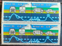 C 1681 Selo Congresso Internacional de Transporte Caminhao Onibus Carro Rio de Janeiro 1990 Quadra