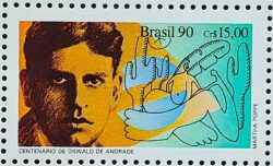 C 1709 Selo Dia do Livro Literatura Oswald de Andrade 1990