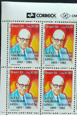 C 1870 Selo Dia do Livro Literatura Tristao de Atayde 1993 Quadra Vinheta Correios