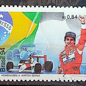 C 1923 Selo Ayrton Senna Carro Piloto de Formula 1 Bandeira 1994 Circulado 3