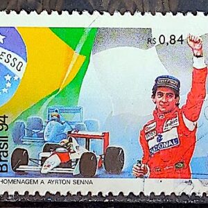 C 1923 Selo Ayrton Senna Carro Piloto de Formula 1 Bandeira 1994 Circulado 4