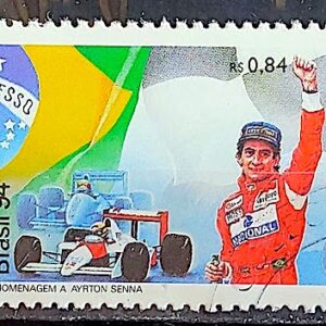 C 1923 Selo Ayrton Senna Carro Piloto de Formula 1 Bandeira 1994 Circulado 5